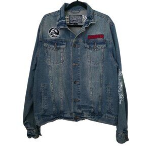 Vintage Brooklyn Cloth SURVIVAL OF THE FITTEST Japanese Denim Trucker Jacket Lg